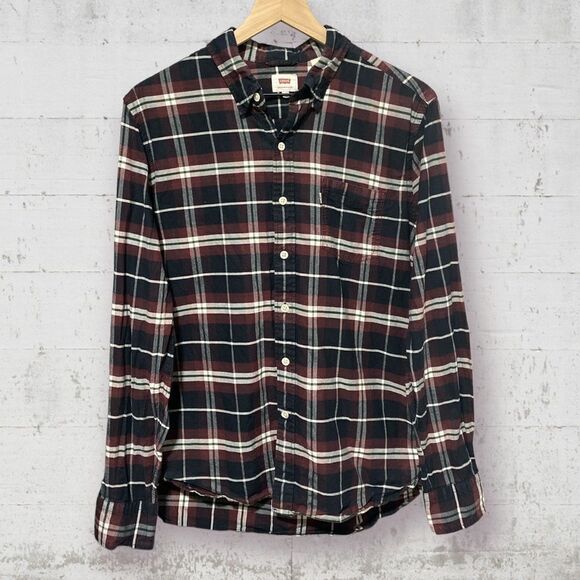 LEVI’S | Burgundy & Black Plaid Long Sleeve Collared Button Down Shirt Size M - Picture 6 of 6